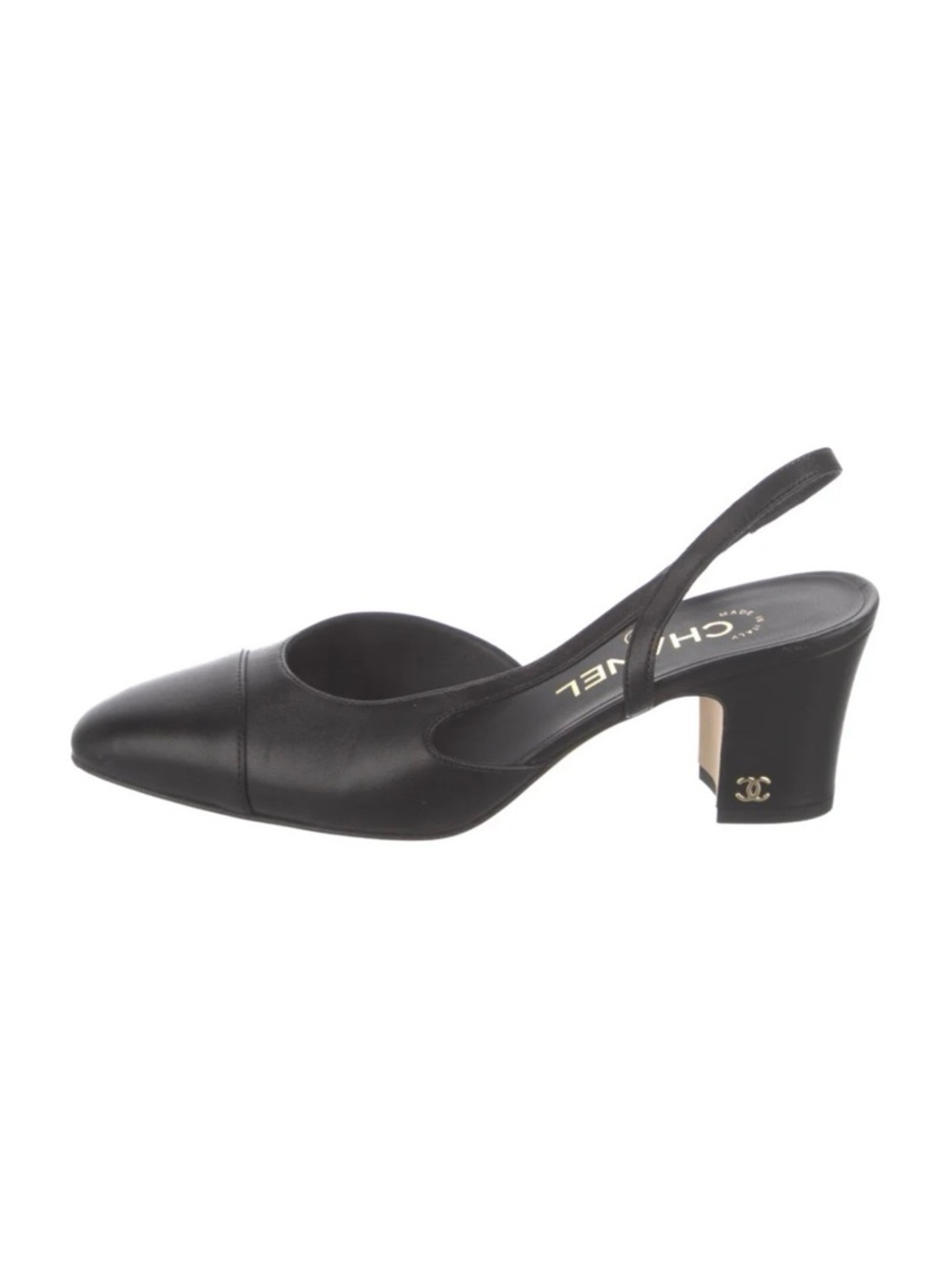 Chanel • Interlocking CC Logo Leather Slingback Pumps